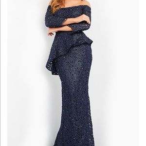 Jovani 00455 Long Sleeves Lace Off the Shoulder Evening Gown